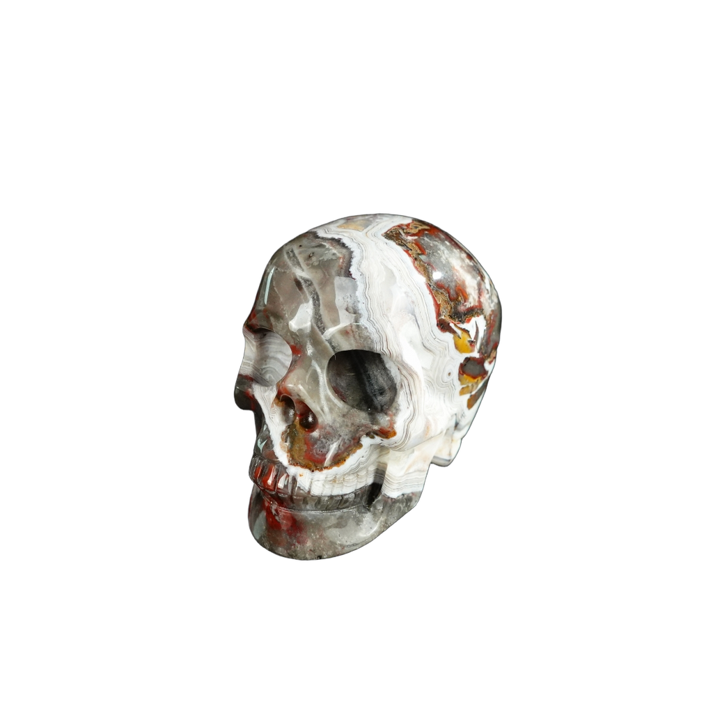 2.2" Red Crazy Lace Agate Crystal Skull Carving - Unique Piece #RC04