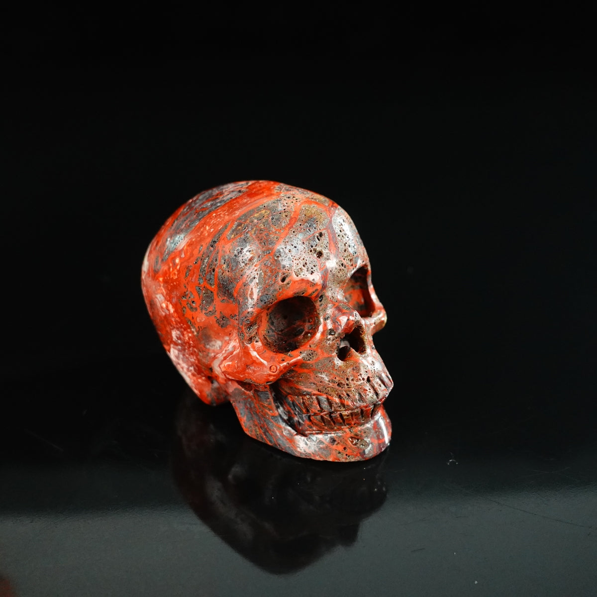 2.2" Red Crazy Lace Agate Crystal Skull Carving - Unique Piece #RC05