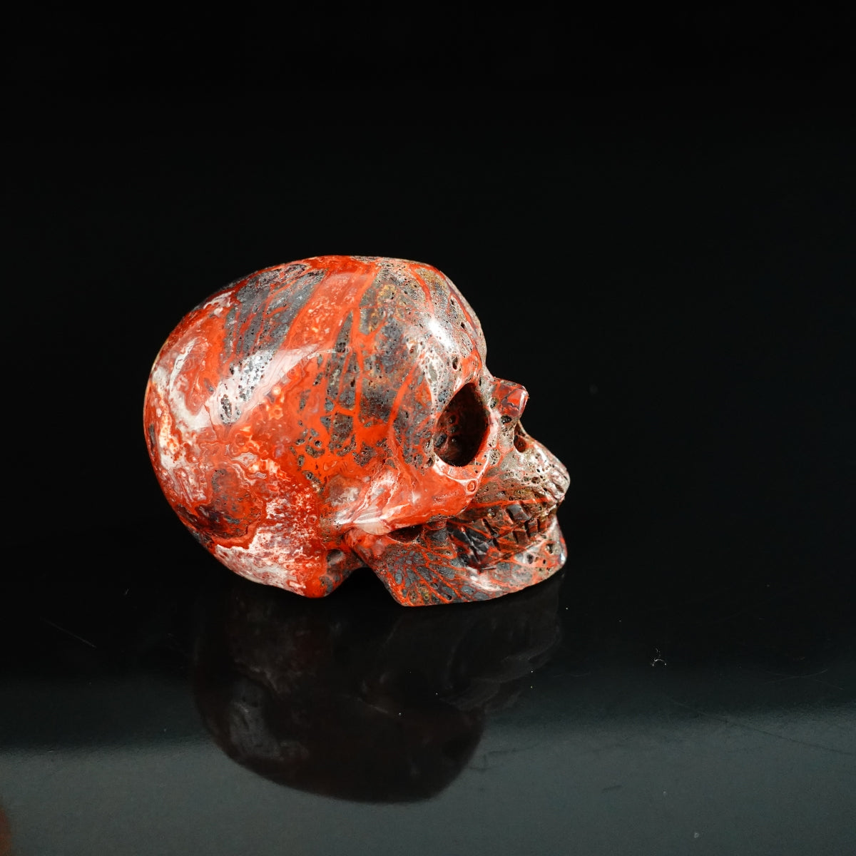 2.2" Red Crazy Lace Agate Crystal Skull Carving - Unique Piece #RC05
