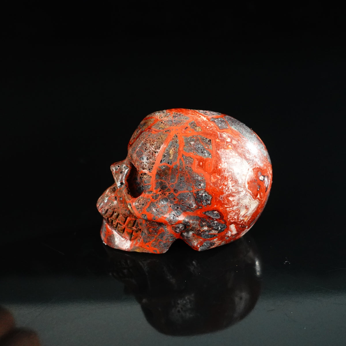2.2" Red Crazy Lace Agate Crystal Skull Carving - Unique Piece #RC05