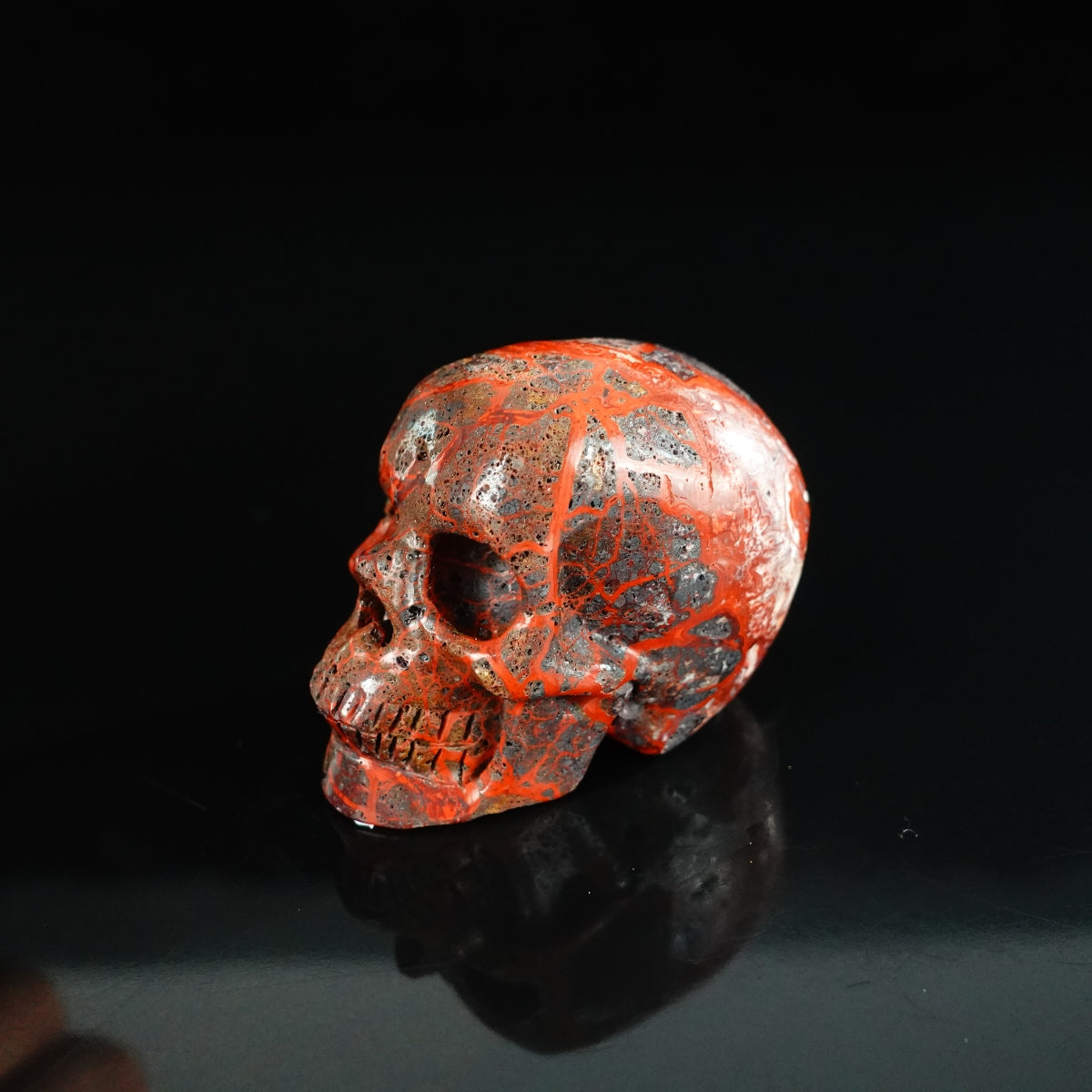 2.2" Red Crazy Lace Agate Crystal Skull Carving - Unique Piece #RC05