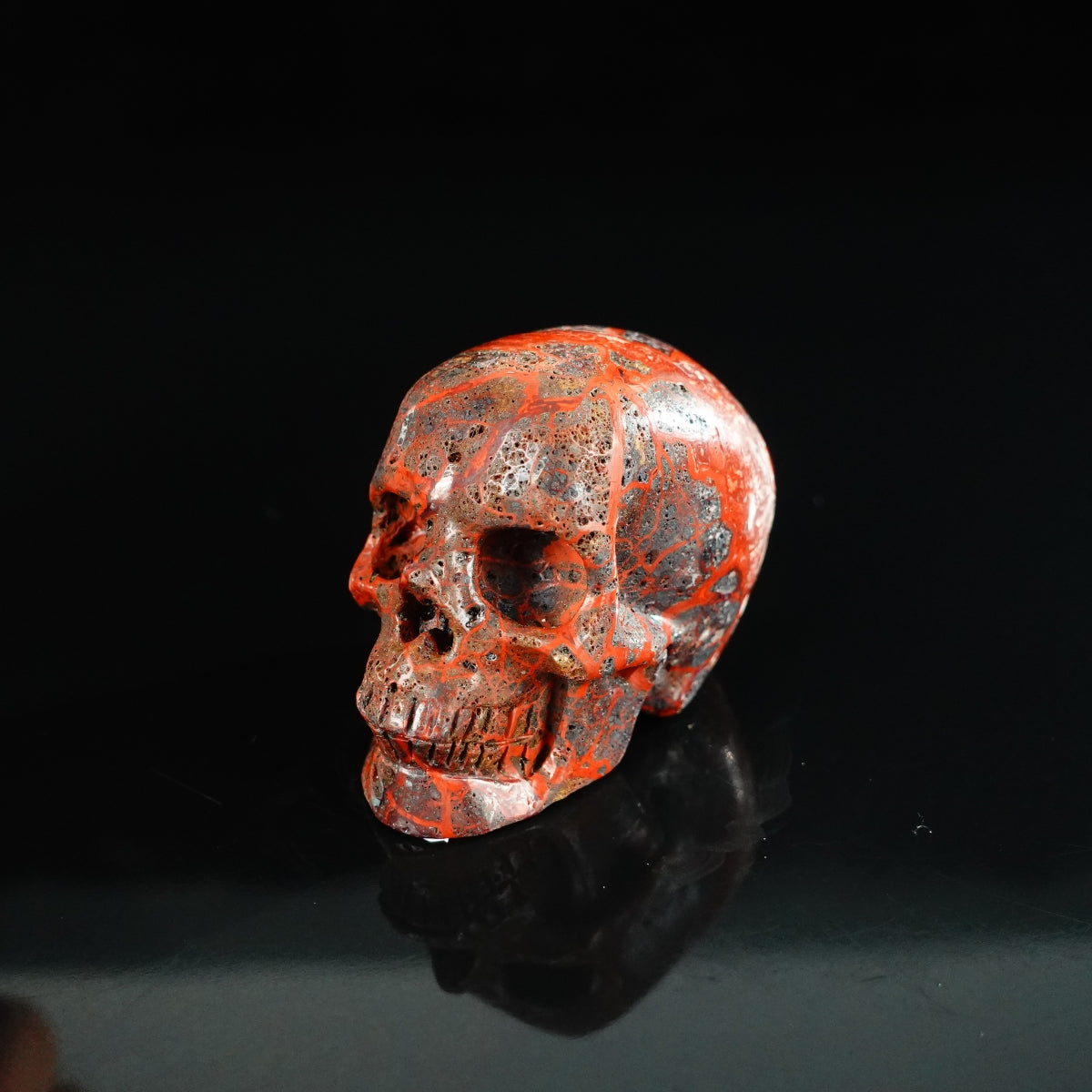 2.2" Red Crazy Lace Agate Crystal Skull Carving - Unique Piece #RC05