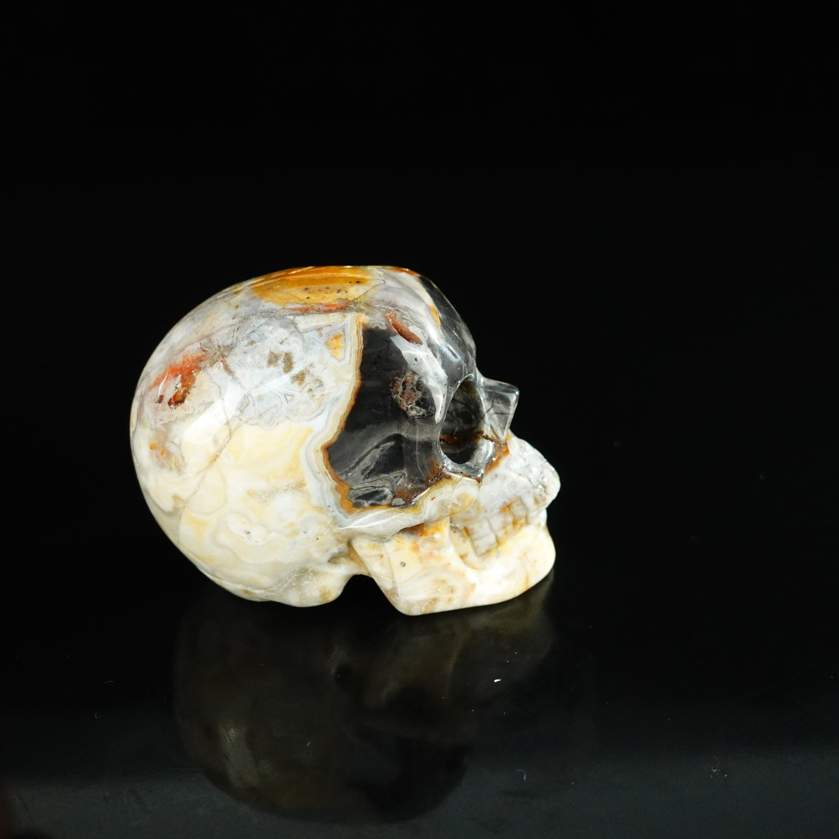 2.2" Red Crazy Lace Agate Crystal Skull Carving - Unique Piece #RC06