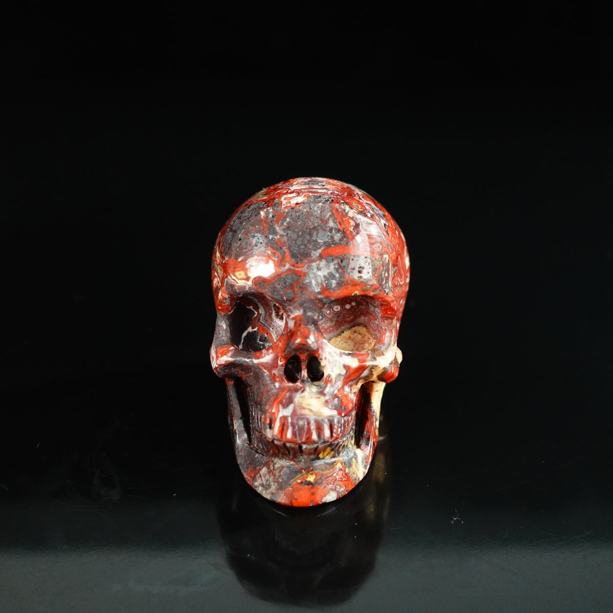 2.2" Red Crazy Lace Agate Crystal Skull Carving - Unique Piece #RC07