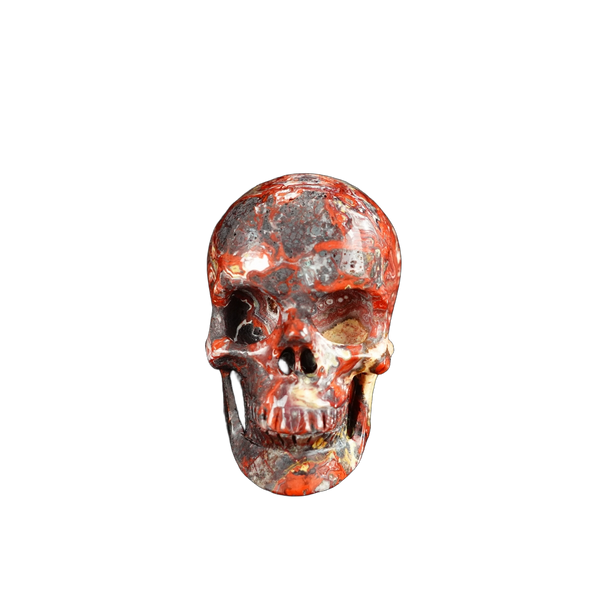 2.2" Red Crazy Lace Agate Crystal Skull Carving - Unique Piece #RC07