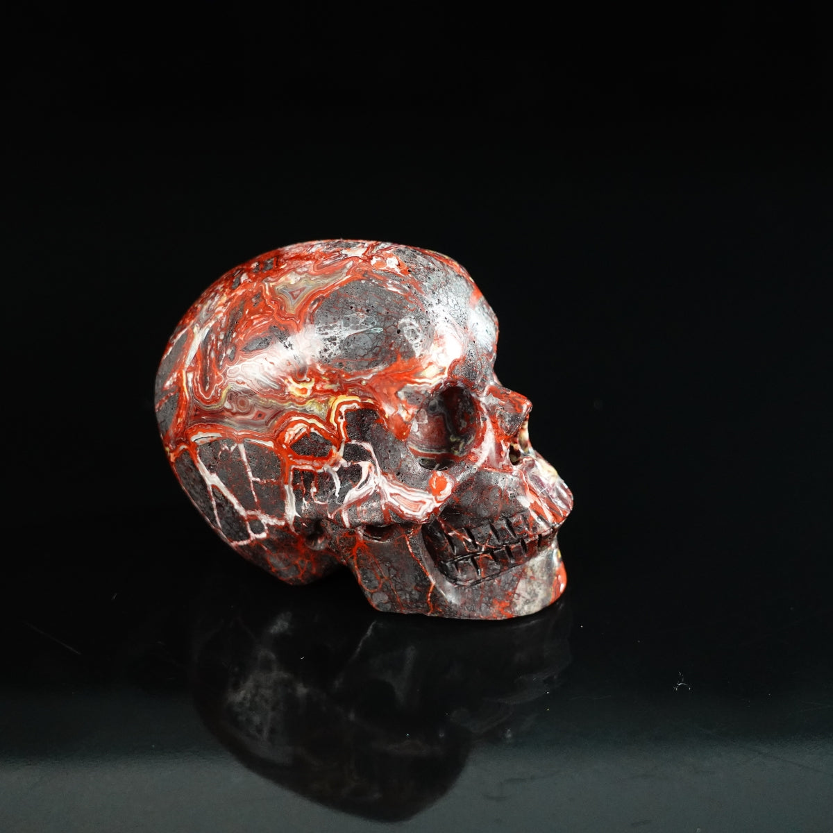 2.2" Red Crazy Lace Agate Crystal Skull Carving - Unique Piece #RC07