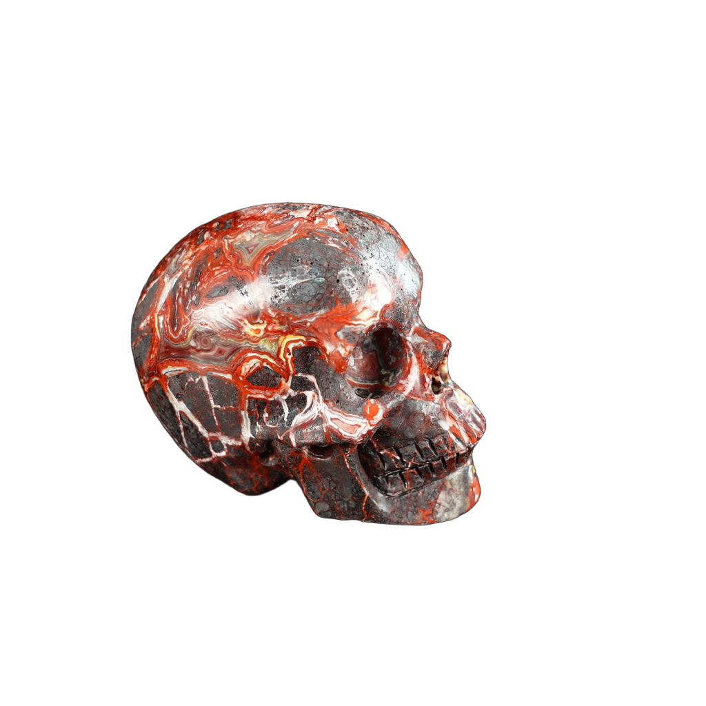 2.2" Red Crazy Lace Agate Crystal Skull Carving - Unique Piece #RC07
