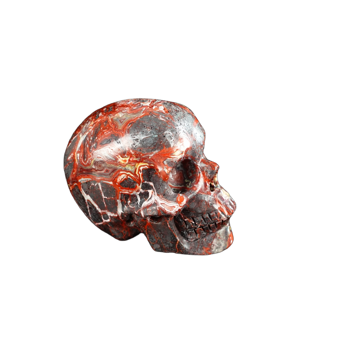 2.2" Red Crazy Lace Agate Crystal Skull Carving - Unique Piece #RC07