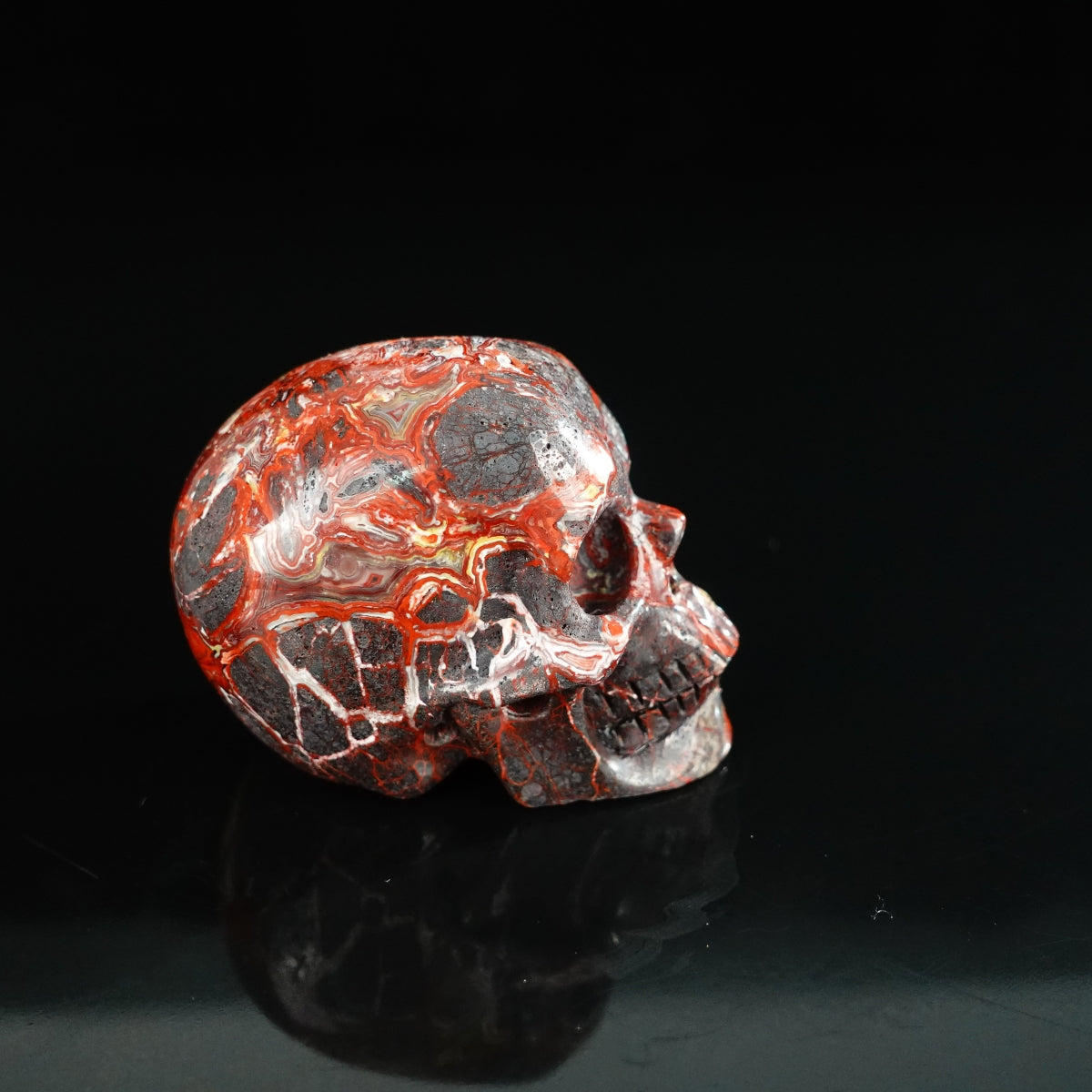 2.2" Red Crazy Lace Agate Crystal Skull Carving - Unique Piece #RC07