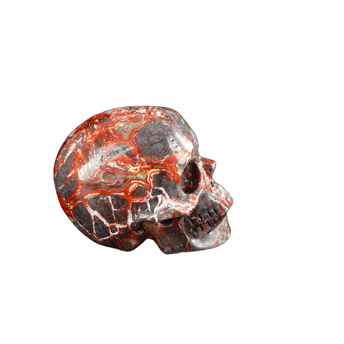 2.2" Red Crazy Lace Agate Crystal Skull Carving - Unique Piece #RC07
