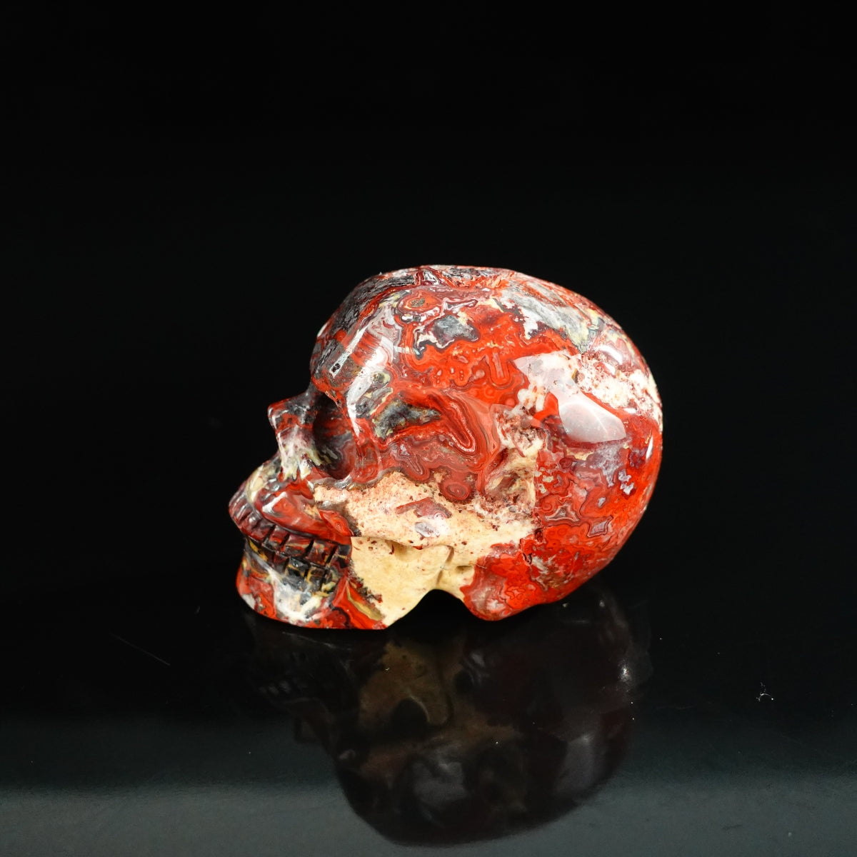 2.2" Red Crazy Lace Agate Crystal Skull Carving - Unique Piece #RC07