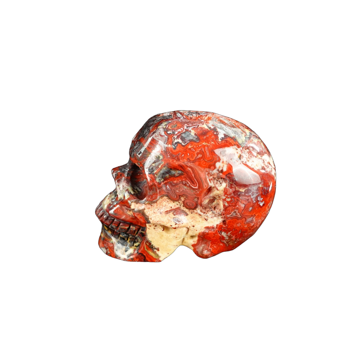 2.2" Red Crazy Lace Agate Crystal Skull Carving - Unique Piece #RC07
