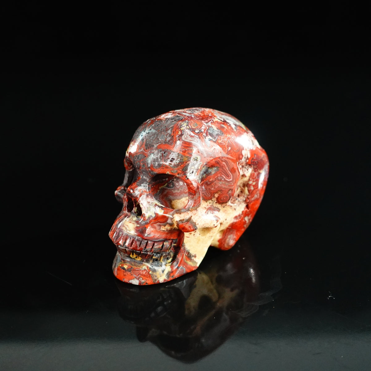 2.2" Red Crazy Lace Agate Crystal Skull Carving - Unique Piece #RC07