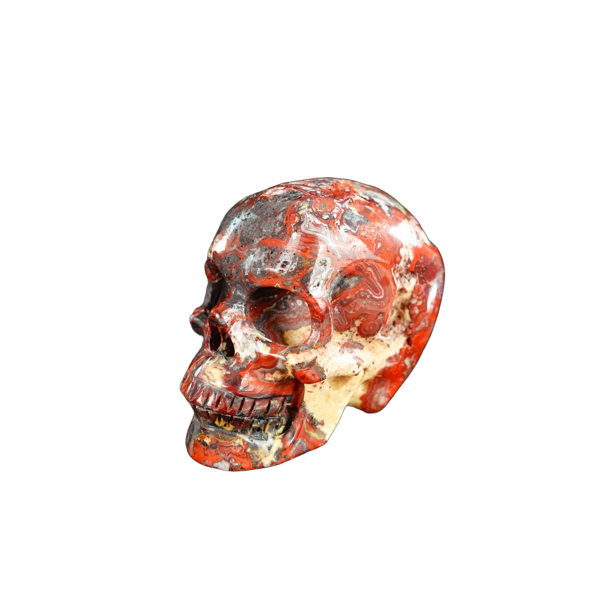 2.2" Red Crazy Lace Agate Crystal Skull Carving - Unique Piece #RC07