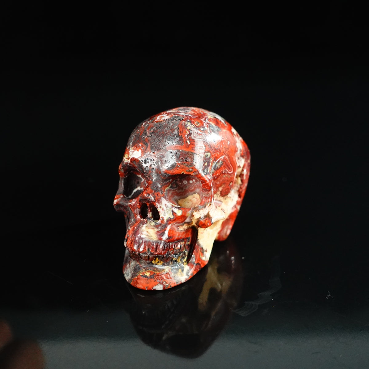 2.2" Red Crazy Lace Agate Crystal Skull Carving - Unique Piece #RC07