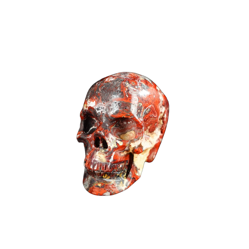 2.2" Red Crazy Lace Agate Crystal Skull Carving - Unique Piece #RC07