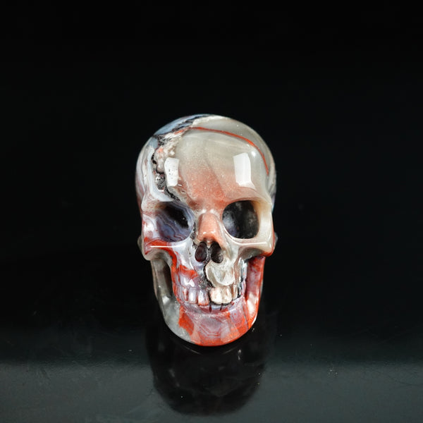 2.2" Red Crazy Lace Agate Crystal Skull Carving - Unique Piece #RC08