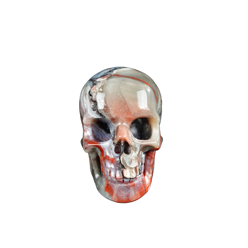 2.2" Red Crazy Lace Agate Crystal Skull Carving - Unique Piece #RC08