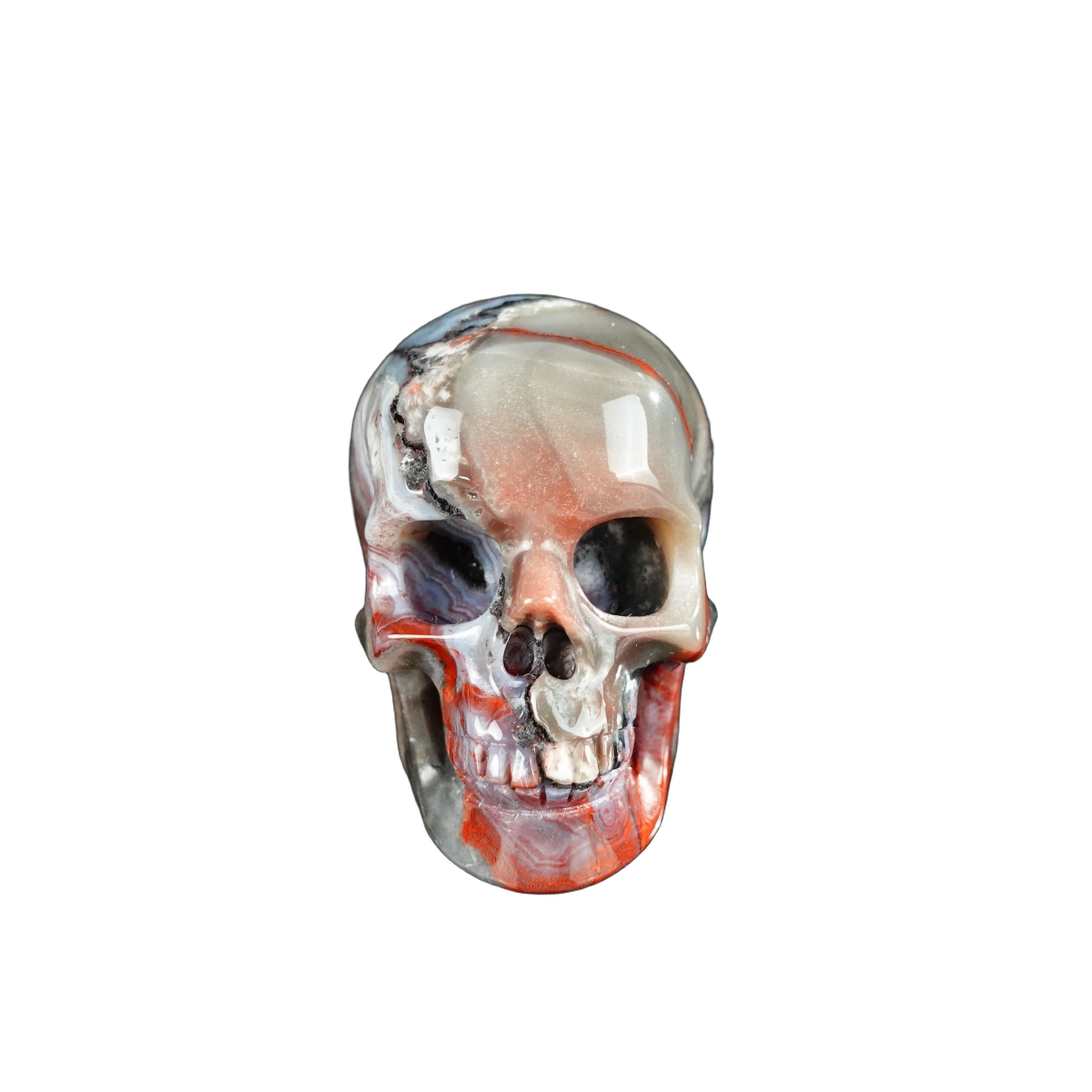 2.2" Red Crazy Lace Agate Crystal Skull Carving - Unique Piece #RC08