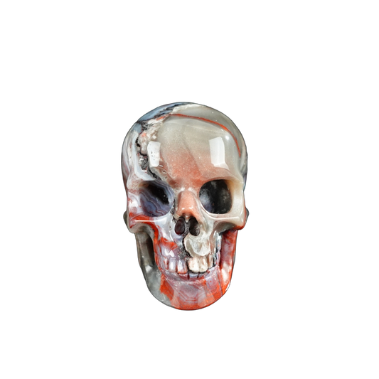 2.2" Red Crazy Lace Agate Crystal Skull Carving - Unique Piece #RC08
