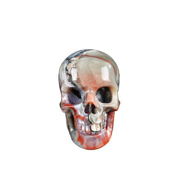 2.2" Red Crazy Lace Agate Crystal Skull Carving - Unique Piece #RC08