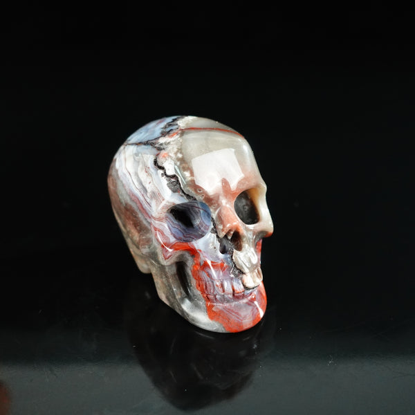 2.2" Red Crazy Lace Agate Crystal Skull Carving - Unique Piece #RC08 - alternate view