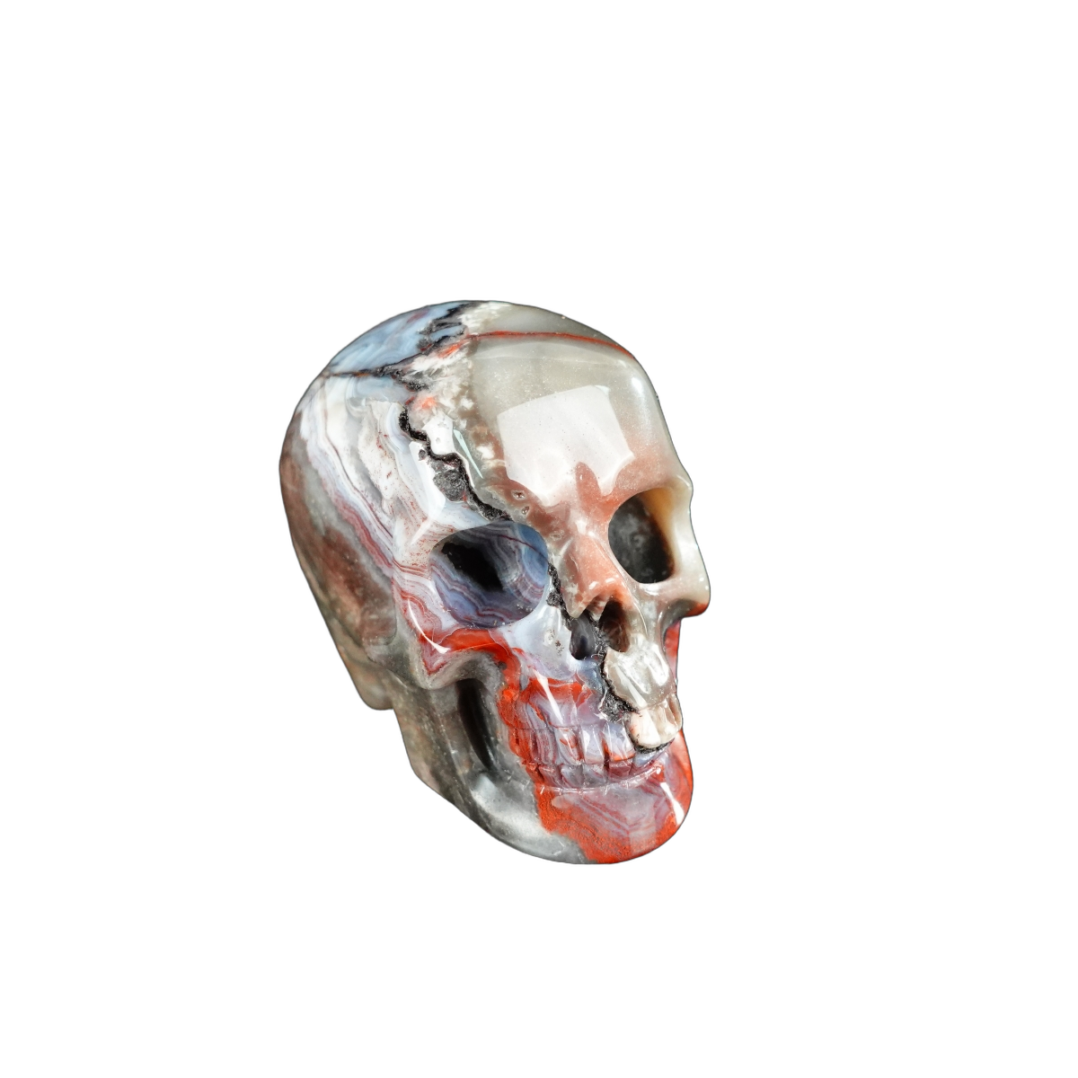 2.2" Red Crazy Lace Agate Crystal Skull Carving - Unique Piece #RC08