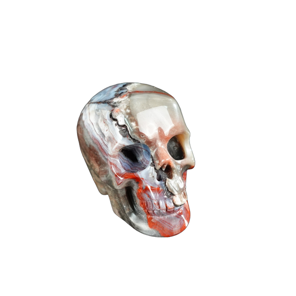2.2" Red Crazy Lace Agate Crystal Skull Carving - Unique Piece #RC08 - alternate view