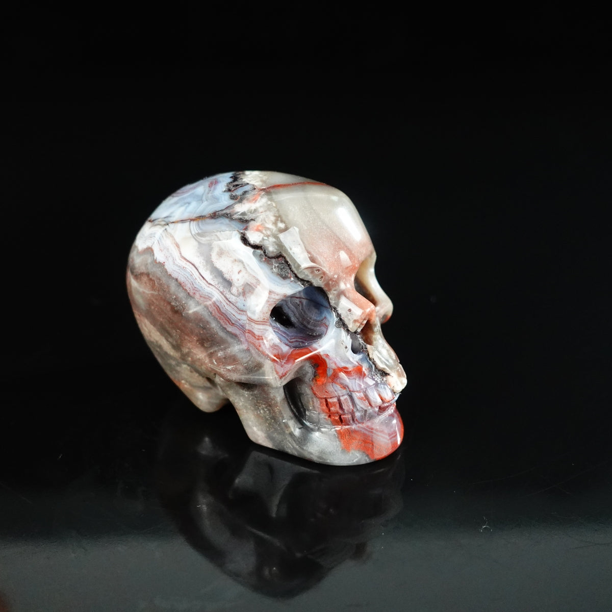 2.2" Red Crazy Lace Agate Crystal Skull Carving - Unique Piece #RC08