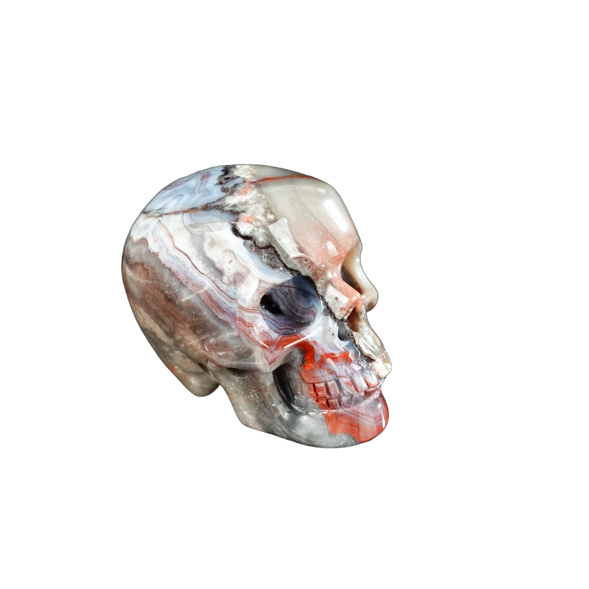 2.2" Red Crazy Lace Agate Crystal Skull Carving - Unique Piece #RC08