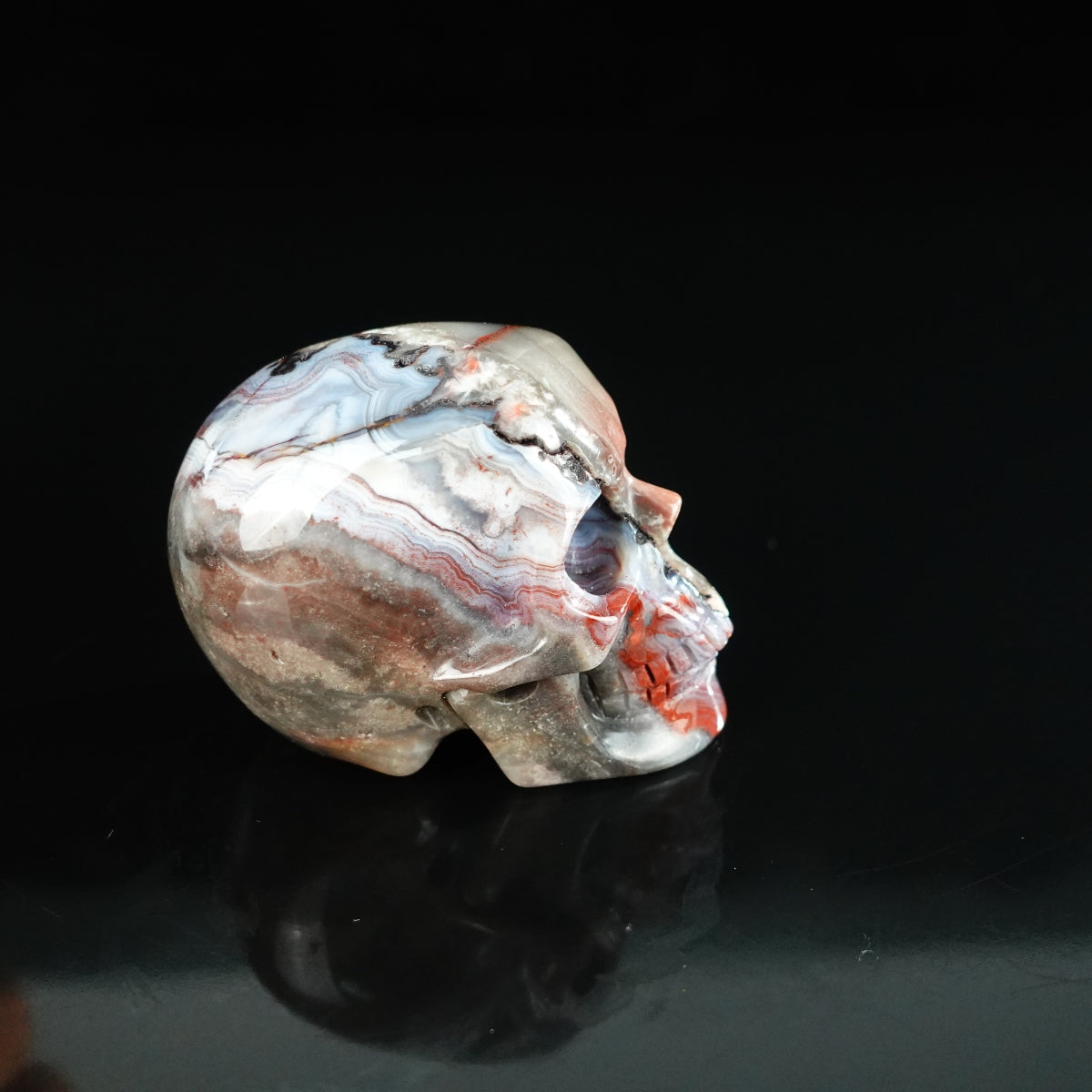 2.2" Red Crazy Lace Agate Crystal Skull Carving - Unique Piece #RC08