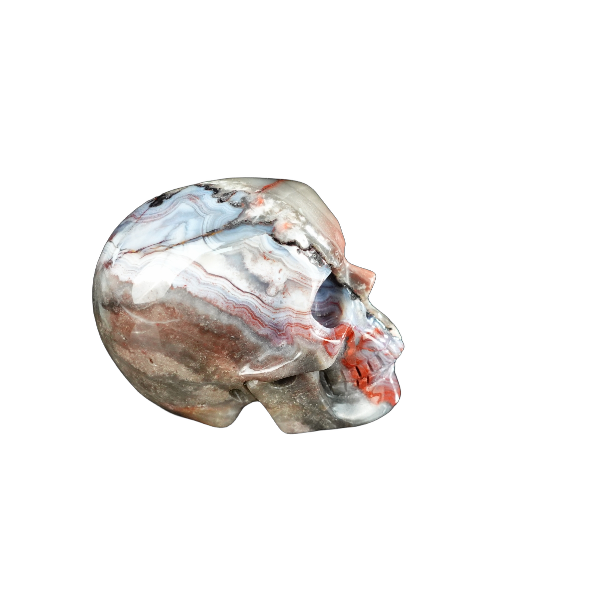 2.2" Red Crazy Lace Agate Crystal Skull Carving - Unique Piece #RC08