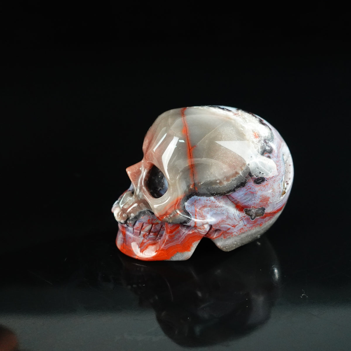 2.2" Red Crazy Lace Agate Crystal Skull Carving - Unique Piece #RC08