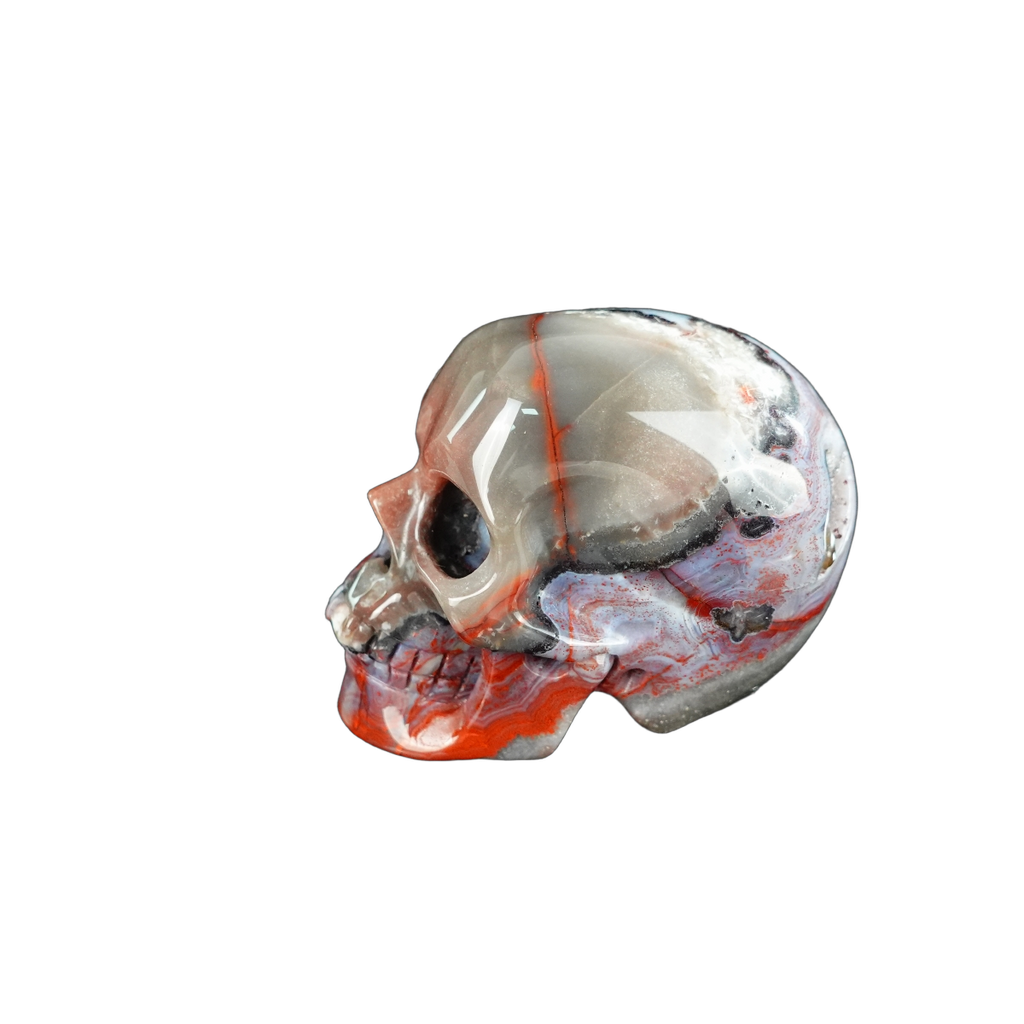 2.2" Red Crazy Lace Agate Crystal Skull Carving - Unique Piece #RC08