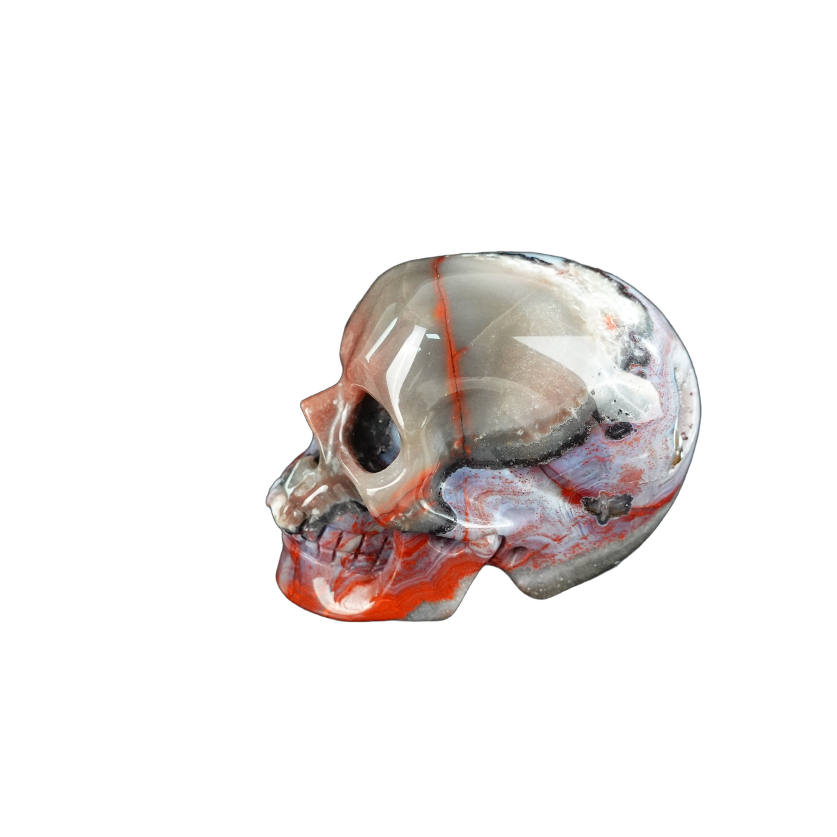 2.2" Red Crazy Lace Agate Crystal Skull Carving - Unique Piece #RC08