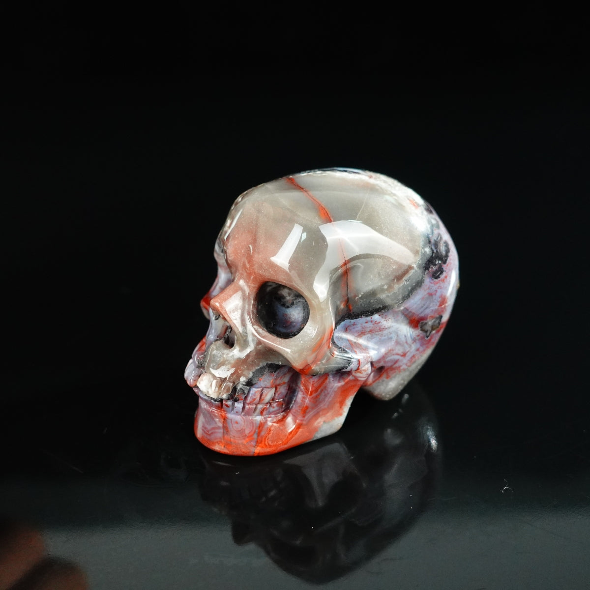 2.2" Red Crazy Lace Agate Crystal Skull Carving - Unique Piece #RC08