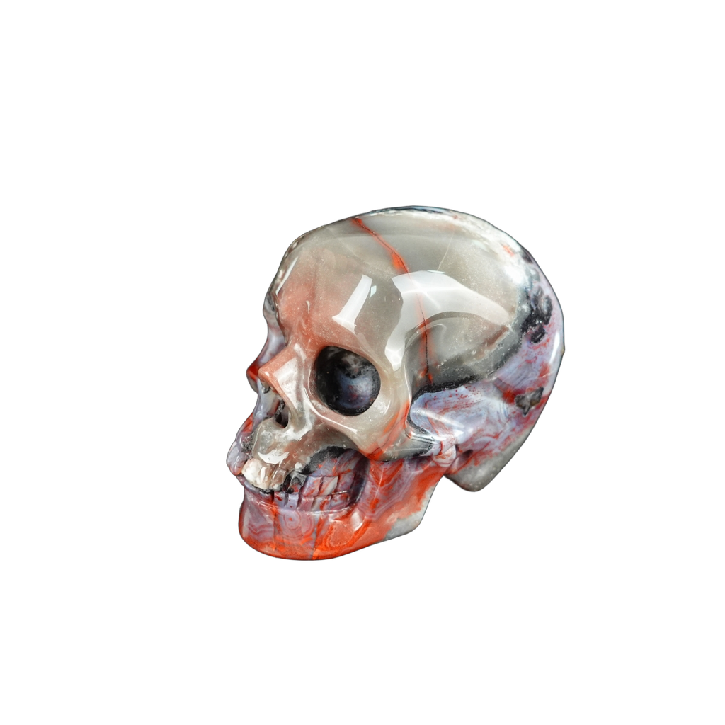 2.2" Red Crazy Lace Agate Crystal Skull Carving - Unique Piece #RC08