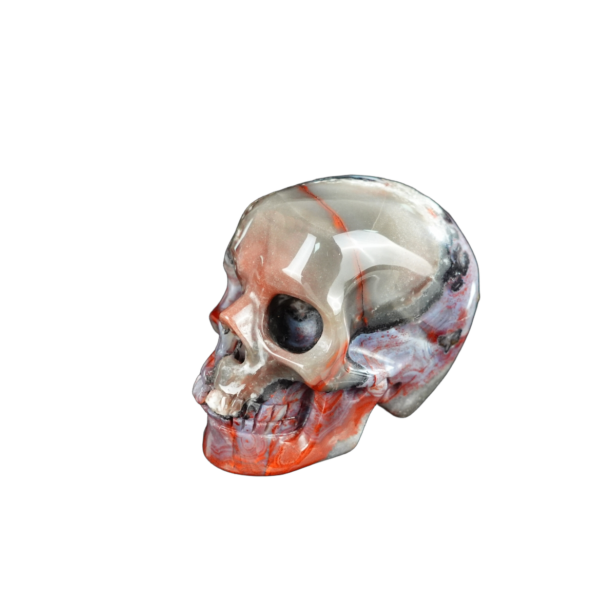2.2" Red Crazy Lace Agate Crystal Skull Carving - Unique Piece #RC08