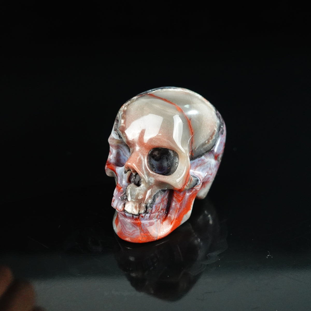 2.2" Red Crazy Lace Agate Crystal Skull Carving - Unique Piece #RC08