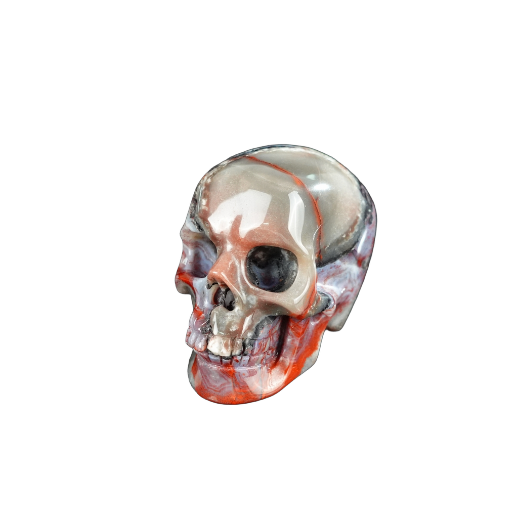 2.2" Red Crazy Lace Agate Crystal Skull Carving - Unique Piece #RC08