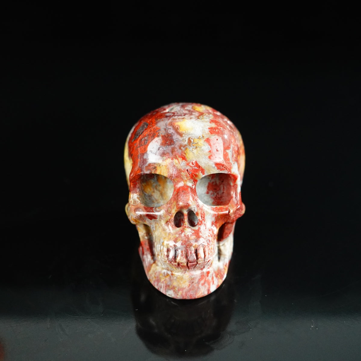 2.2" Red Crazy Lace Agate Crystal Skull Carving - Unique Piece #RC09