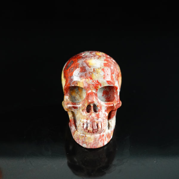 2.2" Red Crazy Lace Agate Crystal Skull Carving - Unique Piece #RC09