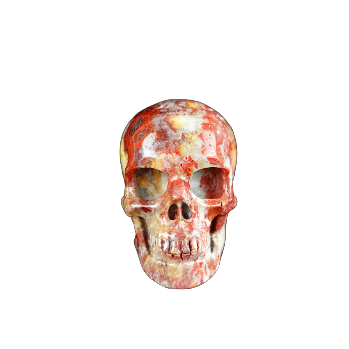 2.2" Red Crazy Lace Agate Crystal Skull Carving - Unique Piece #RC09