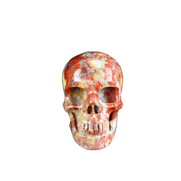 2.2" Red Crazy Lace Agate Crystal Skull Carving - Unique Piece #RC09