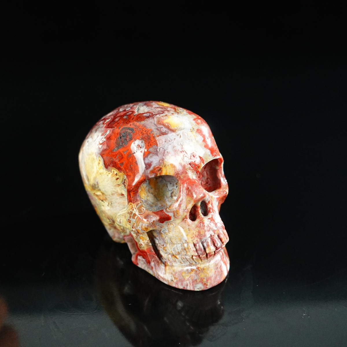 2.2" Red Crazy Lace Agate Crystal Skull Carving - Unique Piece #RC09