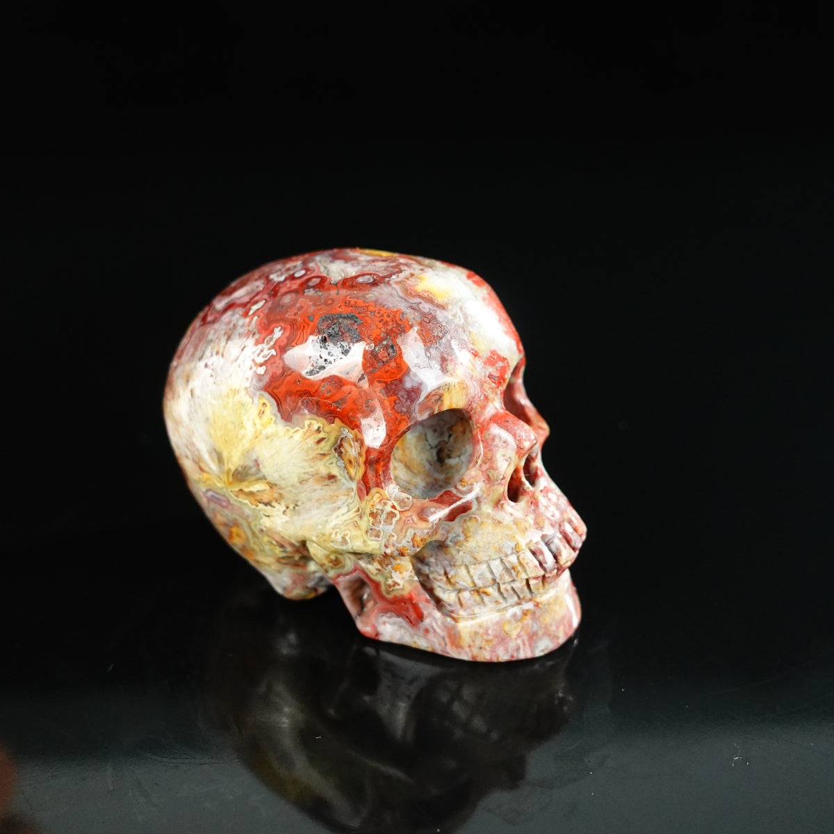 2.2" Red Crazy Lace Agate Crystal Skull Carving - Unique Piece #RC09