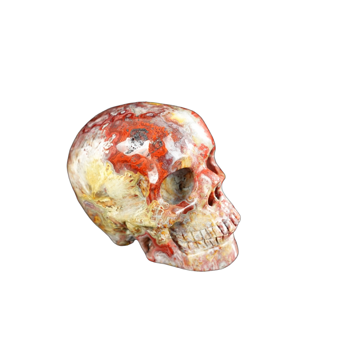 2.2" Red Crazy Lace Agate Crystal Skull Carving - Unique Piece #RC09