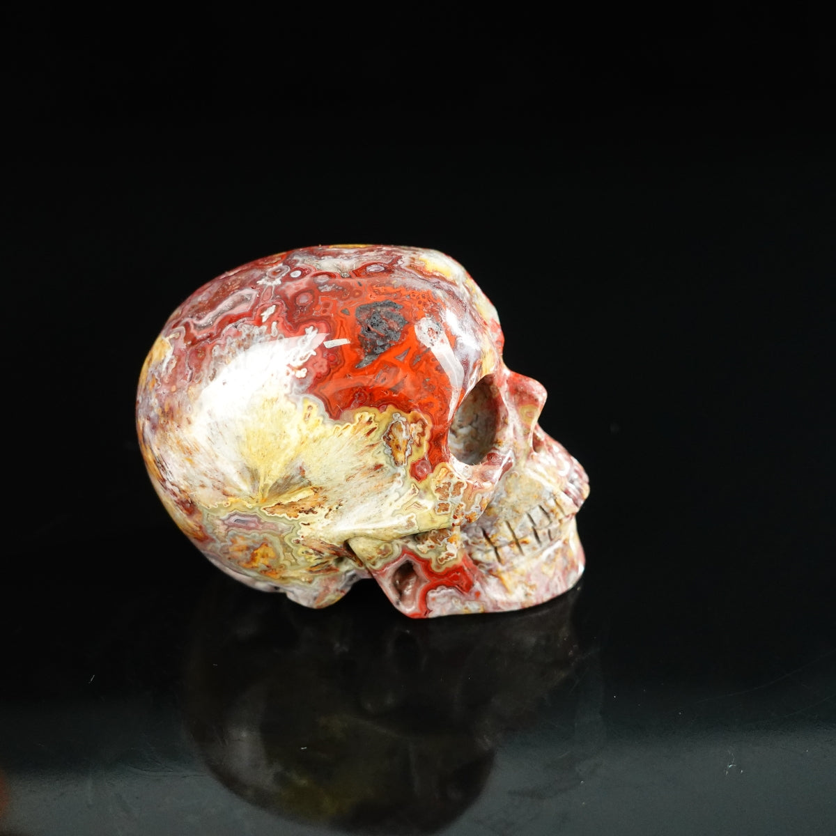 2.2" Red Crazy Lace Agate Crystal Skull Carving - Unique Piece #RC09