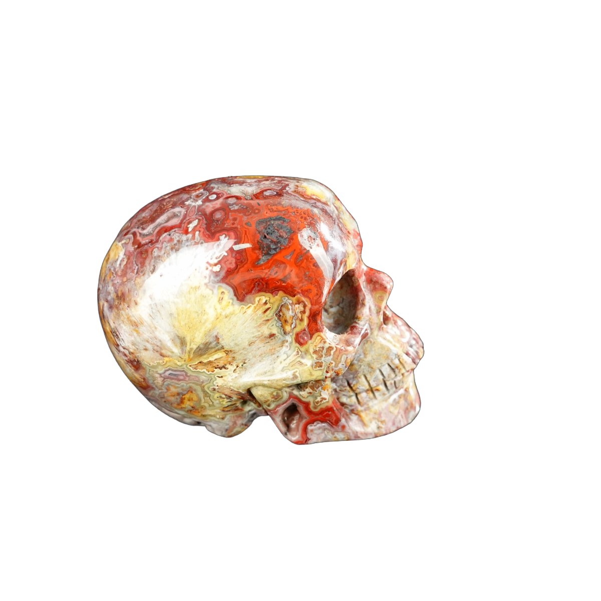 2.2" Red Crazy Lace Agate Crystal Skull Carving - Unique Piece #RC09