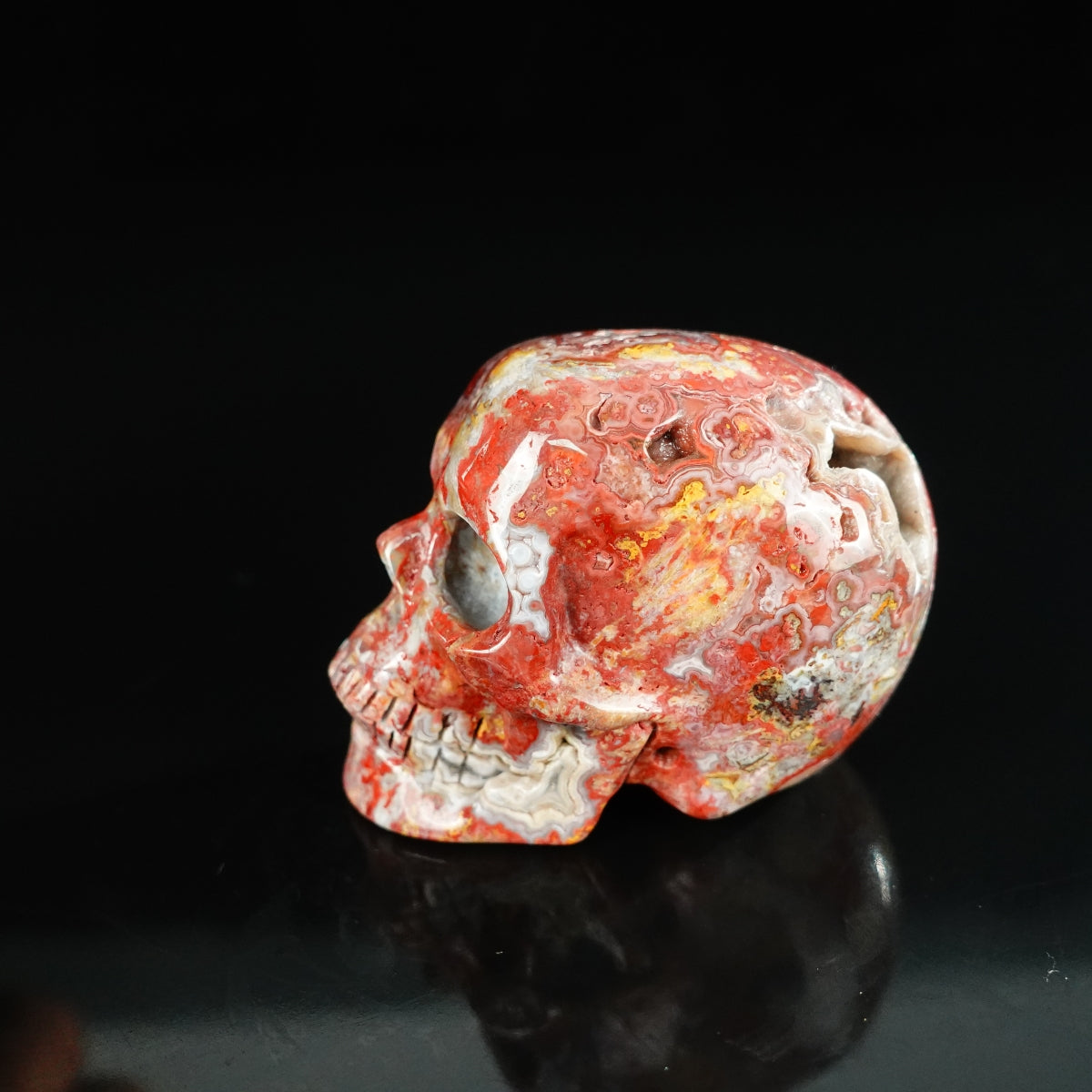 2.2" Red Crazy Lace Agate Crystal Skull Carving - Unique Piece #RC09
